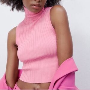 Zara Pink Ribbed Knit Top